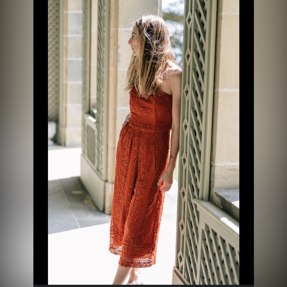 Anthropologie Lace Strapless Cropped Jumpsuit